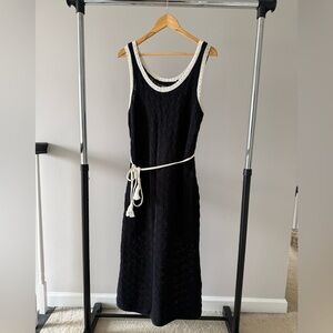 Nine West Black Maxi Tank Dress with Cream Trim and Rope Belt